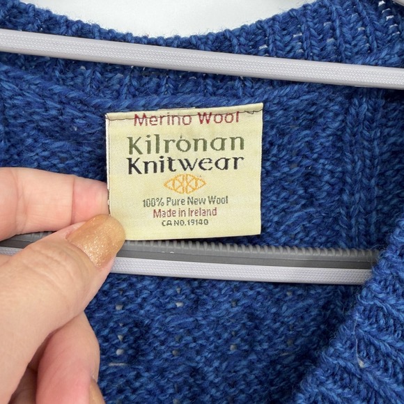 Kilronan Knitwear Merino Wool Cable Knit Cardigan Sweater Blue XXL - Picture 4 of 5